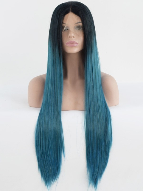 Fashion Synthetic Hair Lace Front Wig Straight Blue