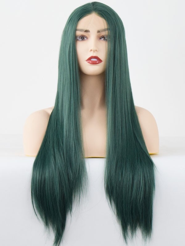 Blackish Green Natural Straight Fiber Hair Lace Front Wigs