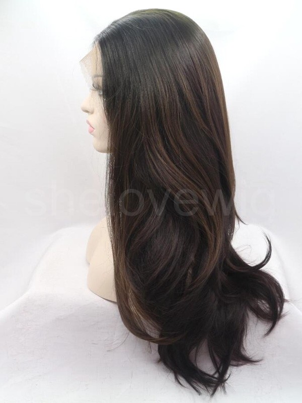 Straight Synthetic Hair Lace Wig Black Brown Ombre