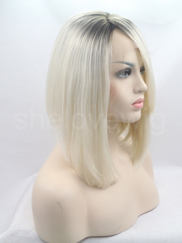 Bob Lace Front Wig Synthetic Hair Black Root Blonde Color