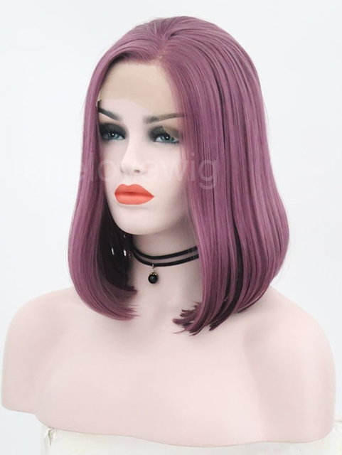 Bob Hair Blonde with Purple Synthetic Lace Front Wig
