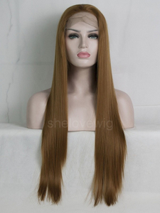 Silk Straight Synthetic Lace Front Wig Medium Brown Hair