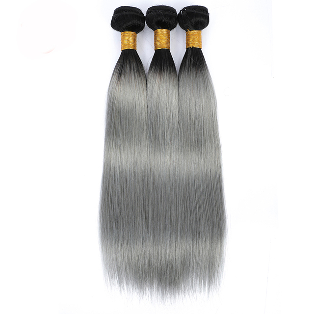 Ombre Color Silver Grey Straight Style Colored Human Hair Bundles Two Tone Color Silver Grey 