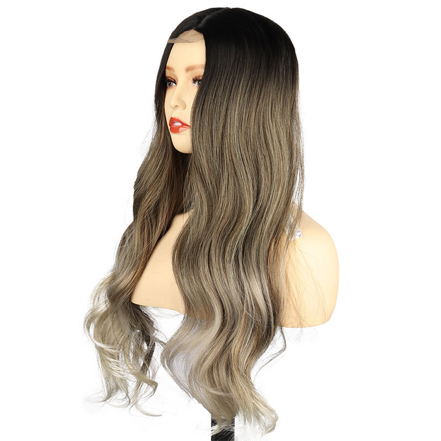 Black Root Light Purple Synthetic Lace Front Wig