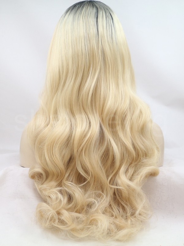 Long Length Synthetic Lace Front Wig Ombre Black Blonde