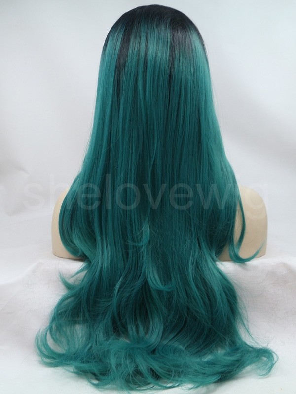 Wave Ombre Black Synthetic Lace Front Wig Dark Green