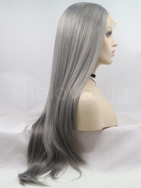 Dark Grey Lace Front Synthetic Hair Wig Straight