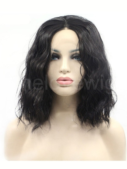 Curl Black Synthetic Lace Front Wig Short Length