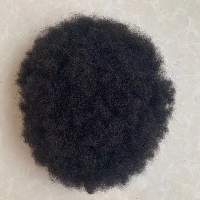 Full PU Afro Hair Men Toupee Soft Thin Skin Human Hair Wig Indian Remy Toupee