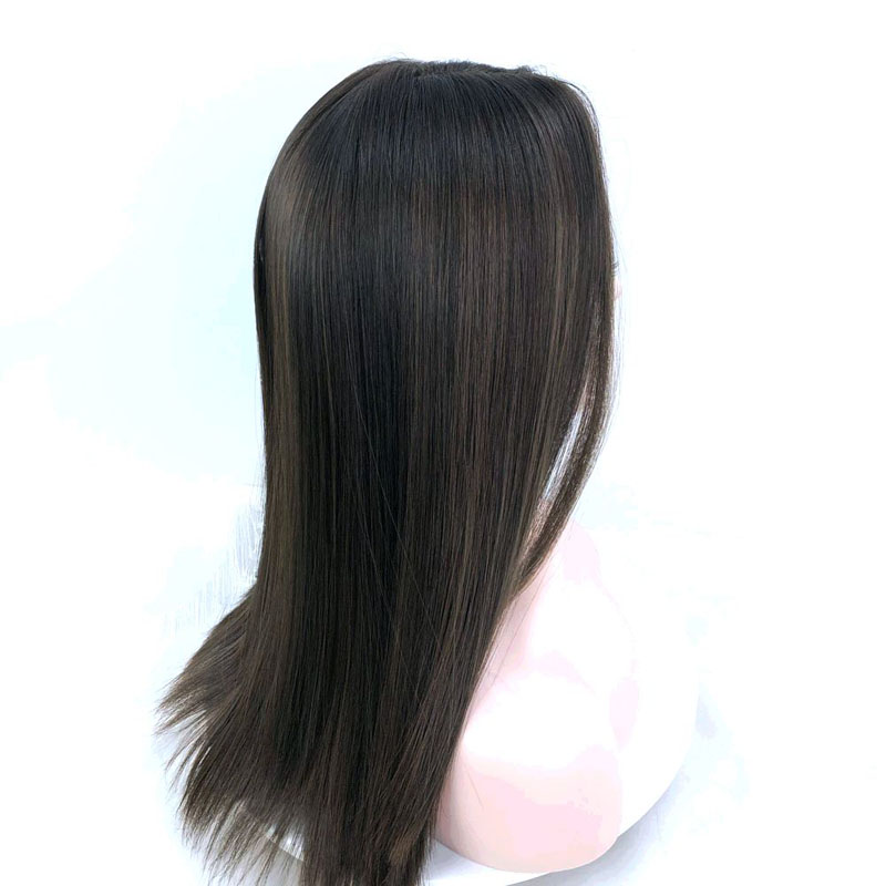 Virgin Hair Dark Brown Color Highlight Jewish Kosher Wig Mono,Silk Top,Swiss Lace Jewish Wigs