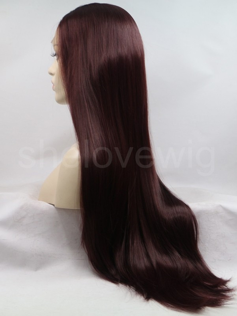 Color 99j Lace Front Wig Synthetic Hair Natural Straight
