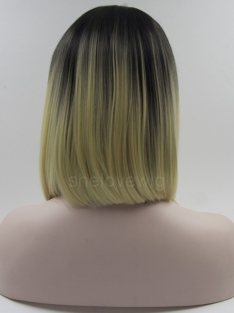 Bob Haircut Black Root with Blonde Artificial Lace Front Wig