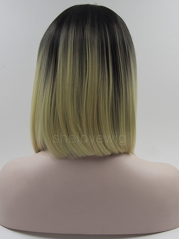 Bob Haircut Black Root with Blonde Artificial Lace Front Wig
