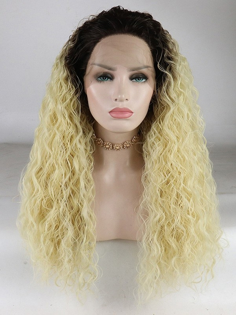 Curl Blonde Hair Lace Front Wig Synthetic Hair Ombre Color