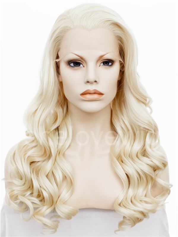 Platinum Blonde Synthetic Lace Front Wig Wave Style