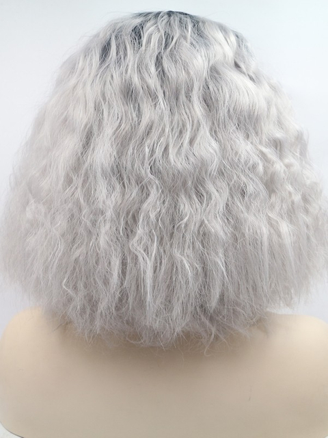 Natural Curl Black Grey Synthetic Lace Front Wig Short Length