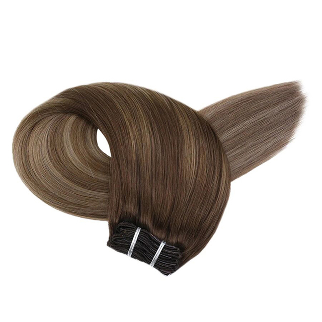 Ombre Brown Clips in Hair Extensions Virgin Human Hair Ombre Highlight Clips in