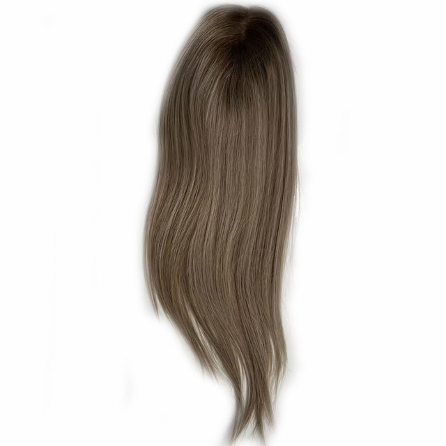 Ombre Black Root with Dark Brown Mono Base Virgin Hair Toppers for Women