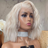 Short Length Natural Wave Platinum Blonde Lace Front Wig Summer Human Hair Wigs