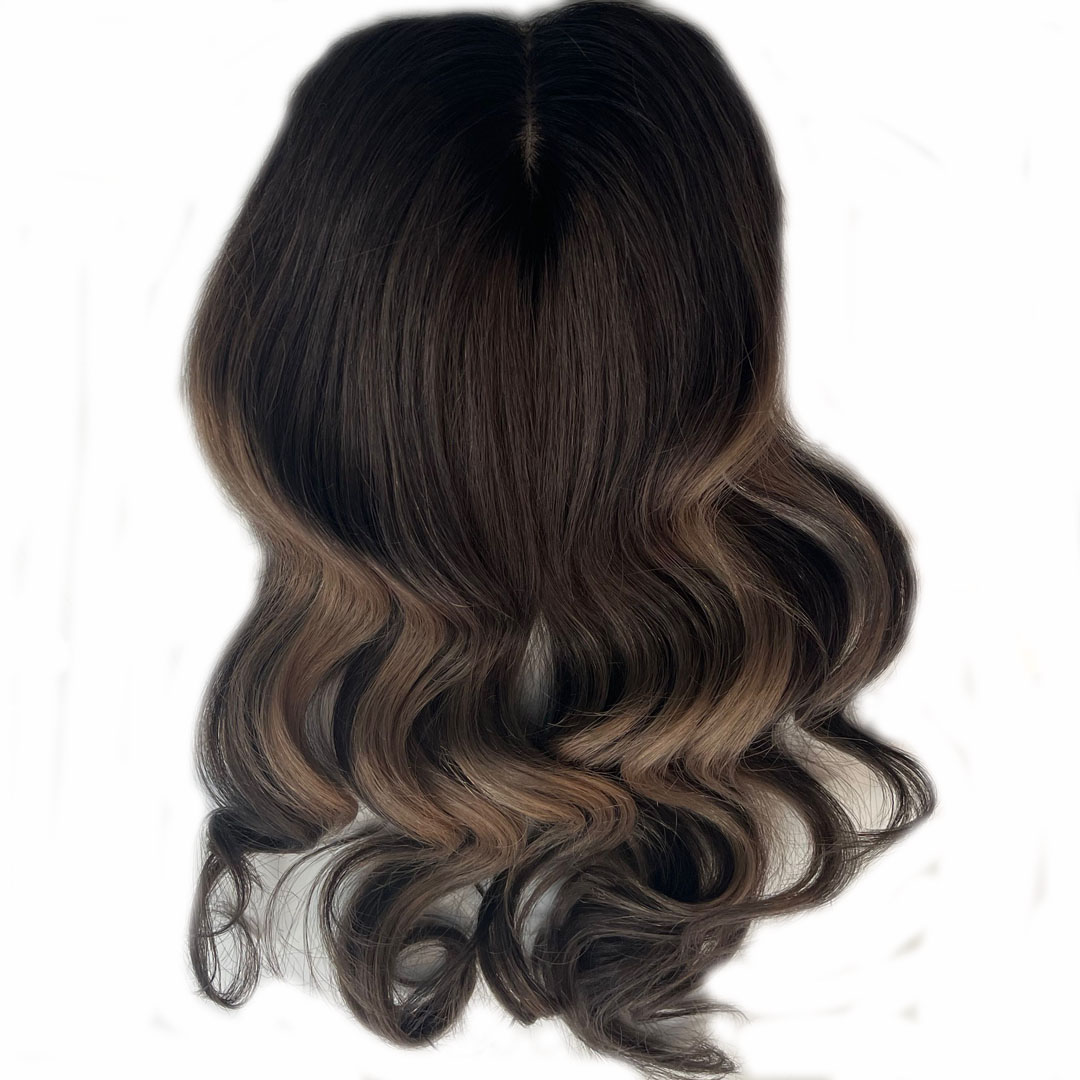 Black Root Ombre Brown Silk Top Hair Toppers for Women Thin Hair on Crown