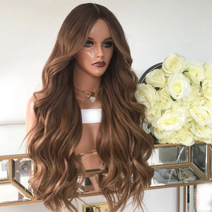 Dark Root with Brown Ombre Human Hair Full Lace Wigs Beauty Wave Quality Lace Front Wigs