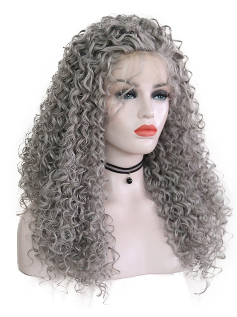 Curl Dark Gray Color Synthetic Lace Front Wig Free Shipping