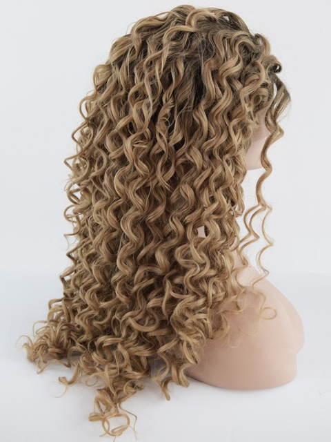 Curl Front Lace Wig Dark Blonde Synthetic Hair Heat Resistant