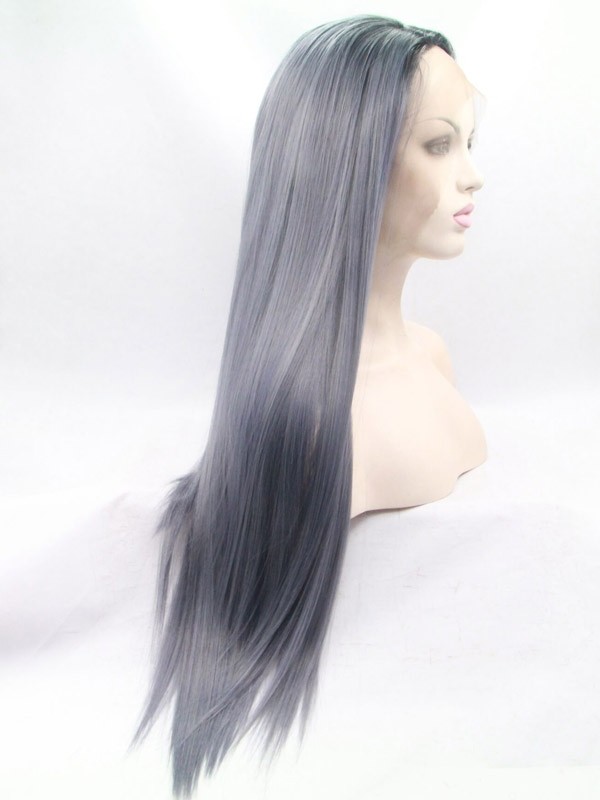 Black Root with Dark Grey Ombre Synthetic Lace Front Wig