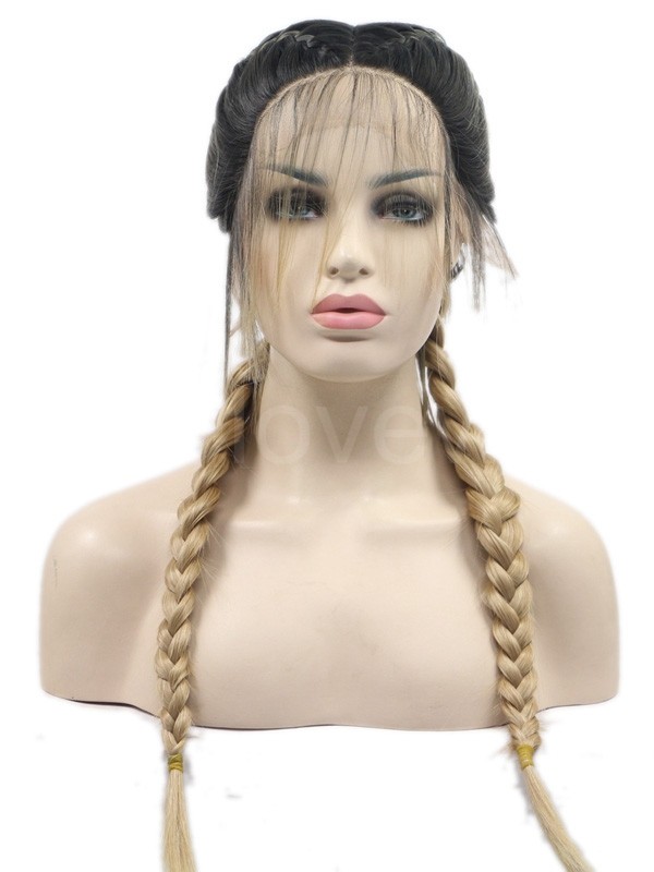 Black with Blonde Synthetic Lace Front Wig Braid