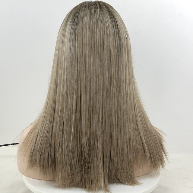 Brown Color With Highlights Jewish Kosher Wigs For White Women Natural Look Silk Top Base