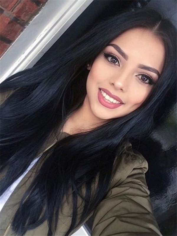Natural Straight Human Hair Lace Wigs Black Color