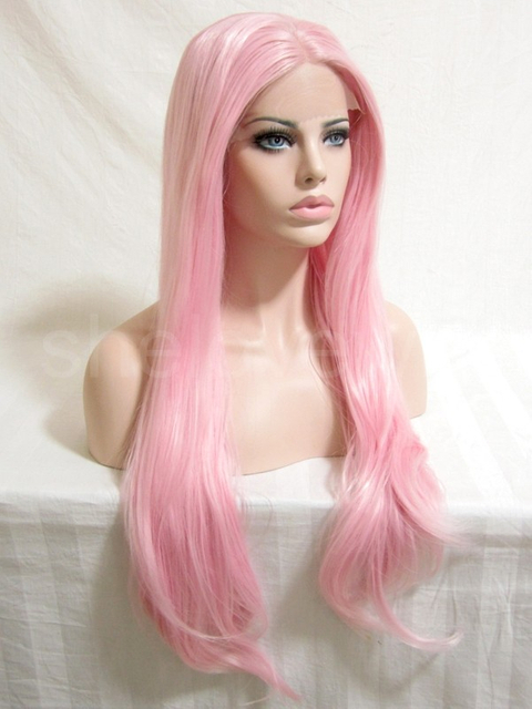 Natural Straight Pink Synthetic Lace Front Wig