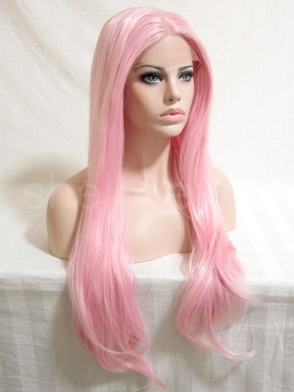 Natural Straight Pink Synthetic Lace Front Wig