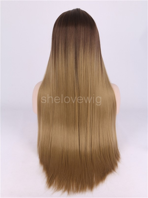 Silk Straight Blonde Ombre Synthetic Lace Front Wig