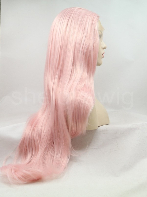 Pink Synthetic Lace Front Wig Natural Wave Wigs