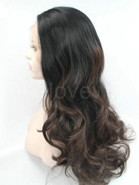 Wave Ombre Synthetic Lace Wig Black with Brown