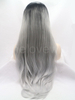 Black Root with Grey Synthetic Lace Front Wig Long Hair