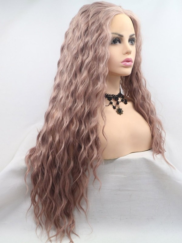Vintage Pink Curl Lace Front Wig Synthetic Hair