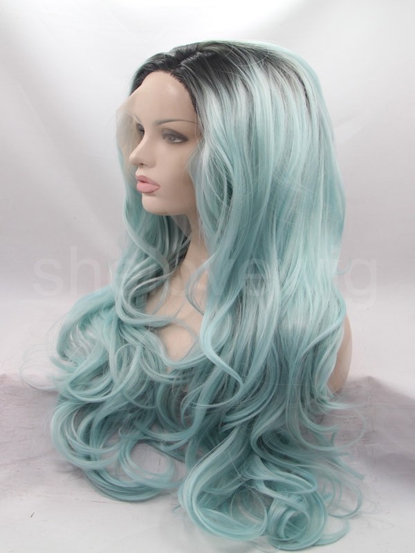 Good Quality Synthetic Lace Wig Black Lightest Green