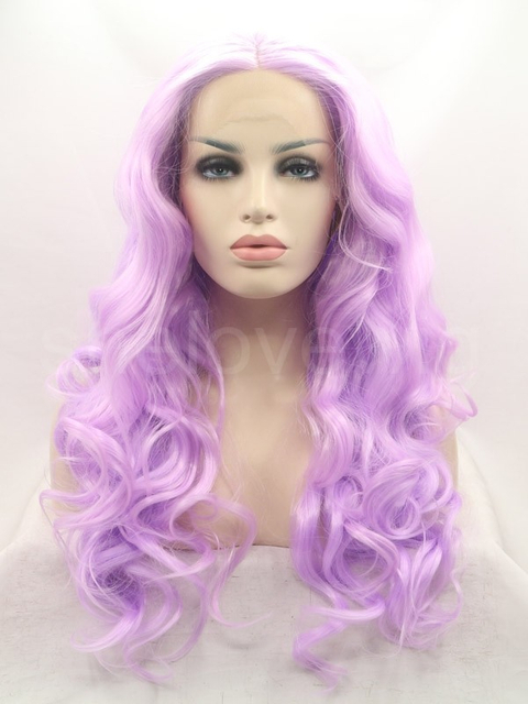 Light Lavender Synthetic Lace Front Wig Wave Curl