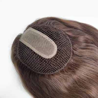 Women Hair Topper Brown Color Virgin Human Hair Toppers Silk Top with Fish Net
