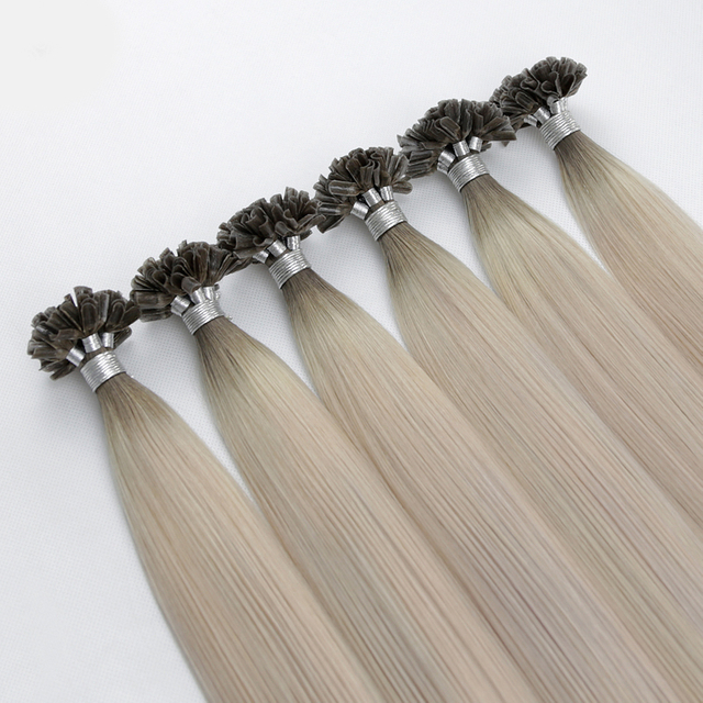 Real Human Hair Fusion U Tip Hair Extensions Human Hair Ombre Ash Blonde Keratin Hair 