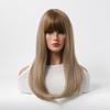 Milk Brown Syanthetic Wig Machine Made Natural Looking with Bangs
