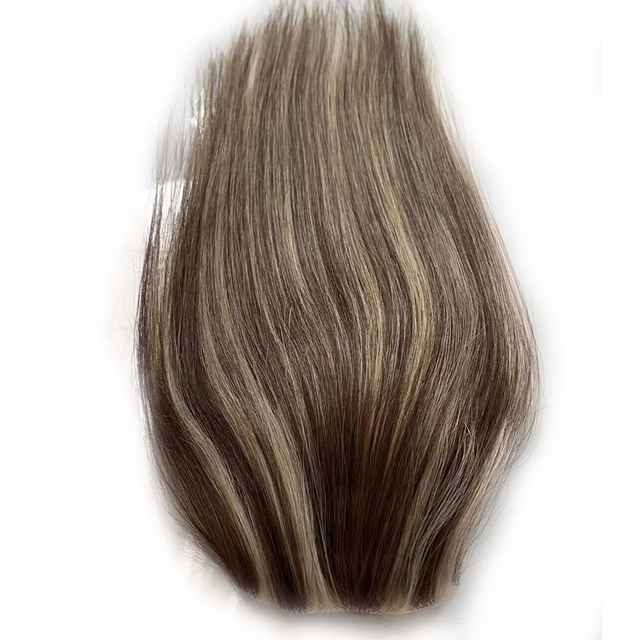 Virgin Human Hair System for Women Mono Base Hair Toppers with Clips Highlight Color
