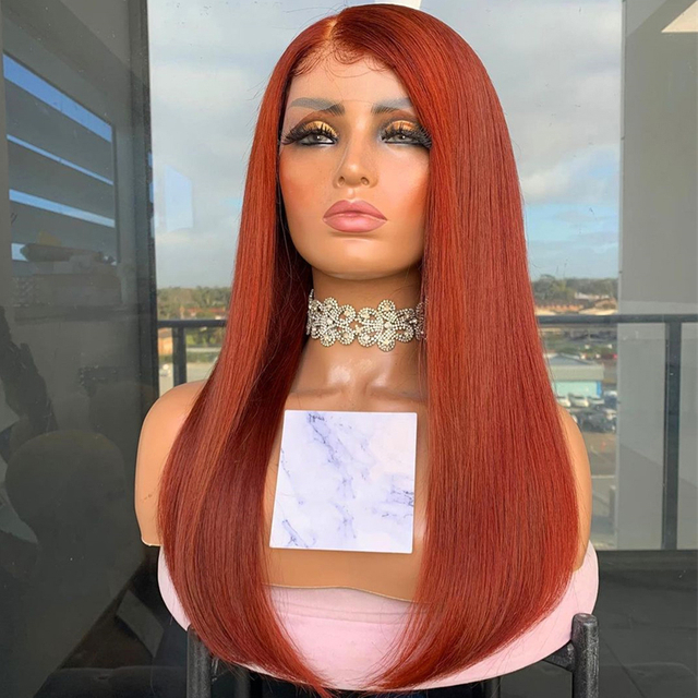 Orange Ginger Color Silk Straight Lace Front Wigs Brazilian Hair Human Hair Full Lace Wigs 