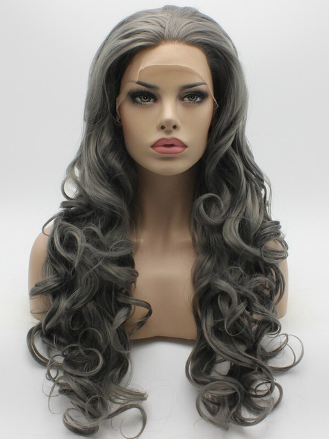 Vintage Gray Lace Front Wig Synthetic Hair Heat Resistant