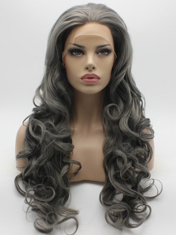 Vintage Gray Lace Front Wig Synthetic Hair Heat Resistant