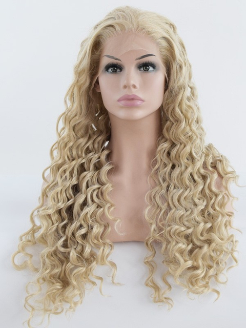 Curl Blonde Lace Front Wig Synthetic Hair Heat Resistant