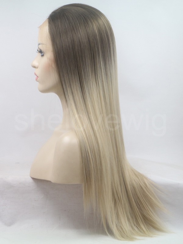 Medium Length Synthetic Lace Front Wig Brown Blonde