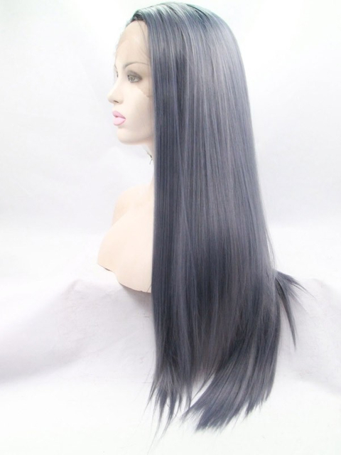 Black Root with Dark Grey Ombre Synthetic Lace Front Wig